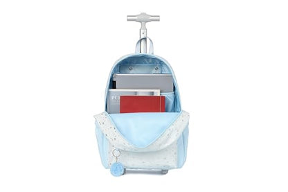 Cute travelers club blue Rolling Backpack for women with wheels Rolling cart (HEY BLUE) - color: Hey Blue