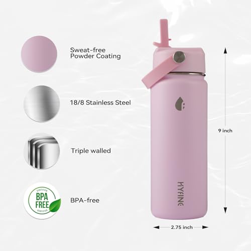 Stainless Steel Water Bottle with Straw Lid, 18oz Insulated Vacuum Bottle with Carrying Loop, Dishwasher Safe，uitable for use in schools, Offices, and outdoor activities (PINK) - color: Pink