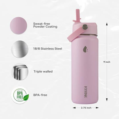 Stainless Steel Water Bottle with Straw Lid, 18oz Insulated Vacuum Bottle with Carrying Loop, Dishwasher Safe，uitable for use in schools, Offices, and outdoor activities (PINK) - color: Pink