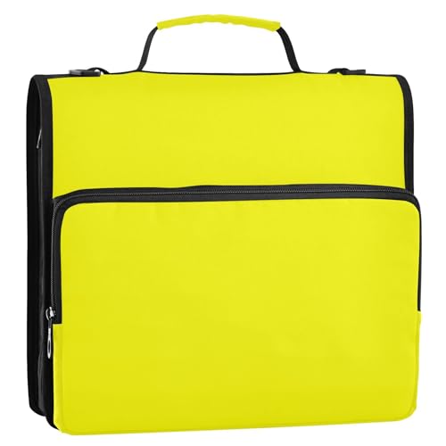 1.5-Inch 3-Rings Zipper Binder with Strap Includes Zip Pocket Documents Files Storage Bag for School/Office Bright Yellow - color: Bright Yellow