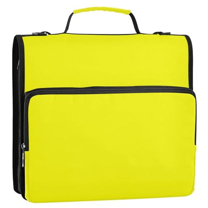 1.5-Inch 3-Rings Zipper Binder with Strap Includes Zip Pocket Documents Files Storage Bag for School/Office Bright Yellow - color: Bright Yellow