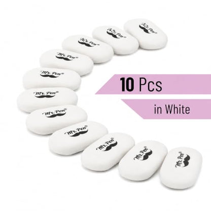 Mr. Pen- White Oval Pencil Erasers, 10 Pack, 1" x 2", Soft Rubber White Pencil Erasers for School, Office, Art Sketching, Homework, Exams, Clean Smudge-Free Correction