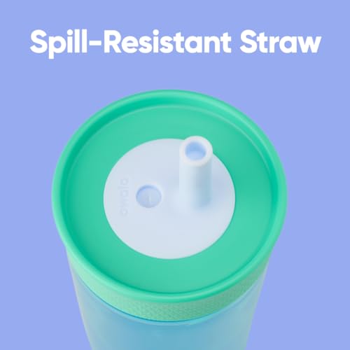 Owala Kids Insulation BPA-Free Plastic Tumbler with Spill Resistant Flexible Straw, Easy to Clean, Kids Water Bottle, Great for Travel, Dishwasher Safe, 15 Oz, Teal and Aqua (The Blues) - color: The Blues, size: 15 Ounces