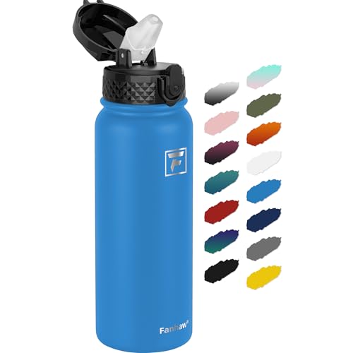Fanhaw 20 Oz Kids Insulated Stainless Steel Water Bottle with Straw Lid, Leakproof & Anti-Dust Everyday Use Bottle for School, Women & Men, Back to School Essentials (Sky Blue) - color: Sky Blue, style: 20 Ounces