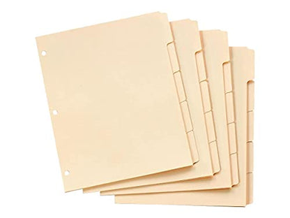 Oxford Blank Write-On Binder Dividers, 5-Tab, 1/5 Cut, 3-Hole Punched, Letter Size, Manila, 20 Sets Per Box (13V) - Cream