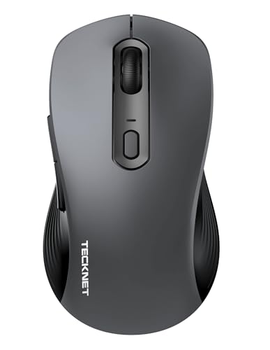 TECKNET Bluetooth Mouse, [ USB + BT1 + BT2 ] Wireless Mouse for Laptop, Silent Click, Ergonomic Design, 4800 DPI Computer Mice Wireless, Dual Mode for Laptop, Computer, iPad, MacBook - color: Light Grey