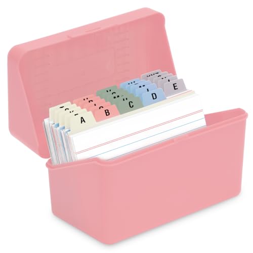H4D 3x5 Index Card Holder with 100 Index Cards and 25 Dividers, Light Pink | 3x5 Inch Plastic Box, Heavyweight 3x5 Index Cards, Plastic 3x5 Index Card Dividers, Snap Closure Lid - color: Light Pink, size: 3"x5"