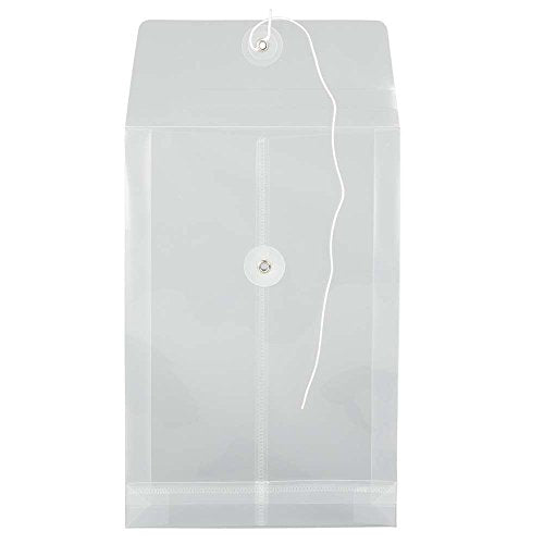 JAM PAPER Plastic Envelopes with Button & String Tie Closure - 6 1/4 x 9 1/4 - Clear - 12/Pack - color: Clear, size: 6 x 9