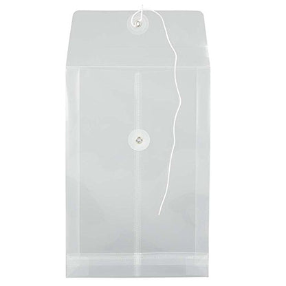 JAM PAPER Plastic Envelopes with Button & String Tie Closure - 6 1/4 x 9 1/4 - Clear - 12/Pack - color: Clear, size: 6 x 9