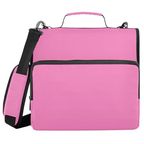 3 Rings 1.5 inch Zipper Binder Organizer with Strap Multiple Pockets Portable Portfolio for Middle School Brightpink - color: Brightpink