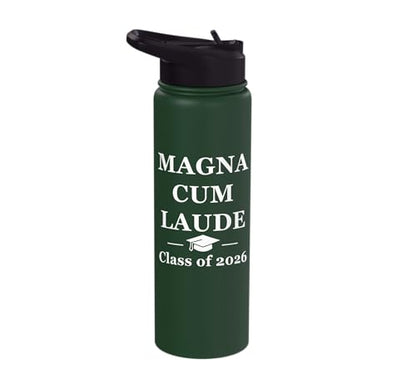 Magna Cum Laude Class Of 2026 Distinction Degree Graduation Stainless Steel Insulated Water Bottle - color: Dark Green