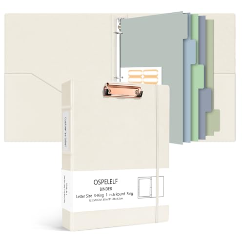 Ospelelf 3 Ring Binder 1 Inch Vintage Hardcover, Leather Organizer for Letter Size, Professional Clipboard With Dividers and Tabs, Beige - color: Beige, size: Letter Size - 1 Inch