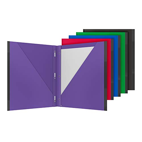Oxford 2 Pocket Folders with Prongs, Sturdy Plastic Portfolios, Anti-Tear Edges, Letter Size, Purple, Red, Blue, Green, Black, 5 Pack (89117) - size: 5 Count (Pack of 1), style: With Prongs