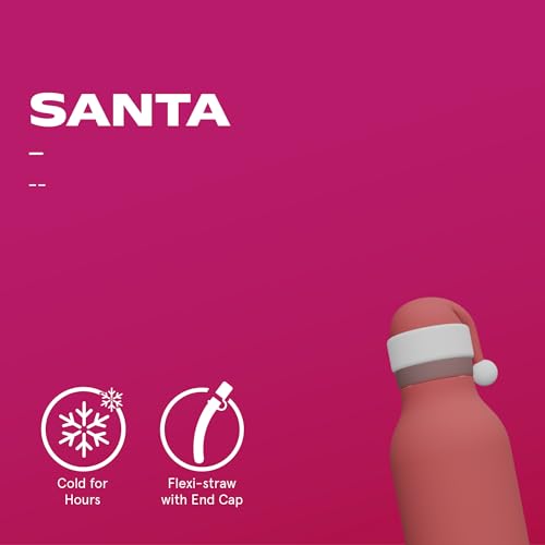 asobu Bestie Bottle Insulated Stainless Steel Water Bottle with Detachable Soft Animal Head Fun Drinking For Kids and Teens with Flexible Reusable Straw 16 Ounce (Santa) - color: SANTA