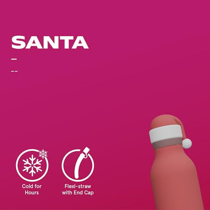 asobu Bestie Bottle Insulated Stainless Steel Water Bottle with Detachable Soft Animal Head Fun Drinking For Kids and Teens with Flexible Reusable Straw 16 Ounce (Santa) - color: SANTA
