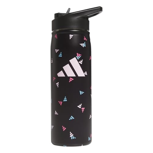 adidas Stainless Steel Metal Water Bottle 20 oz (600 mL) Straw Lid - color: 3 Bar Toss Black-clear Pink/Black/Clear Pink