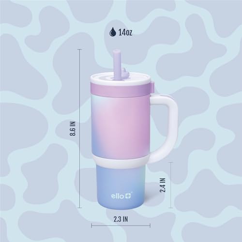 Ello Oasis 14oz Stainless Steel Toddler Tumbler with Handle & Retracting Straw, 100% Leakproof, Double-Wall Vacuum Insulated, Kids Water Bottle for School, BPA Free, Dishwasher Safe, Purple Swirl - color: Purple Swirl, size: 14 Ounces