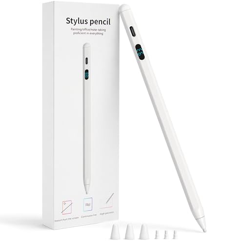 2-in-1 Stylus Pen for Touch Screen with LED Power Display, Universal Stylus Active Pencil for iPad 2018-2026, iPhone, Samsung, Android Tablet, Switch- Tilt Sensitivity Drawing, Fast Charge Digital Pen - color: White