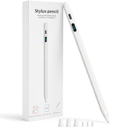 2-in-1 Stylus Pen for Touch Screen with LED Power Display, Universal Stylus Active Pencil for iPad 2018-2026, iPhone, Samsung, Android Tablet, Switch- Tilt Sensitivity Drawing, Fast Charge Digital Pen - color: White