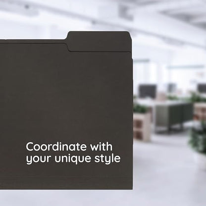 Blue Summit Supplies 100 Black File Folders, Letter Size, 1/3 Cut Tab, 11pt | Durable 11pt black paper, 1/3 cut tabs, holds letter size documents, home and office color coded filing - color: Standard Black