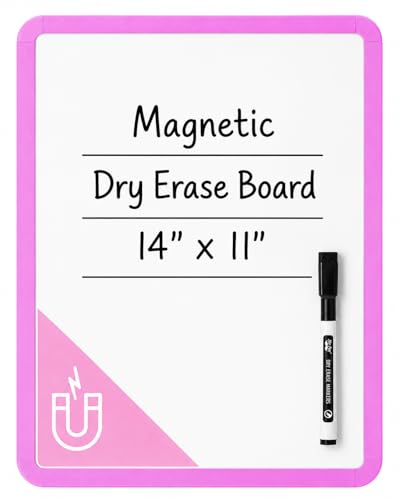 Mr. Pen- Dry Erase Board, 14” x 11” with a Black Dry Erase Marker | Orchid Frame, Small Mini White Board for Students, Fridge, Wall, Locker, Includes Double Sided Tapes - color: Orchid