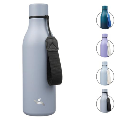 Konokyo Insulated Water Bottle with Strap,18 oz Double Wall Stainless Steel Vacuum Bottles Metal Water Flask,Grey Blue - color: Grey Blue, size: 18 Ounces