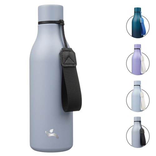 Konokyo Insulated Water Bottle with Strap,18 oz Double Wall Stainless Steel Vacuum Bottles Metal Water Flask,Grey Blue - color: Grey Blue, size: 18 Ounces