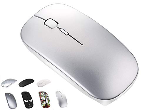 Bluetooth Wireless Mouse for MacBook Air Mac Pro Laptop Computer iPad Pad PC Laser Optical Rechargeable Mini Slim Silent Mouse Widely Used Desktop Hp iMac (Silver) - color: Silver