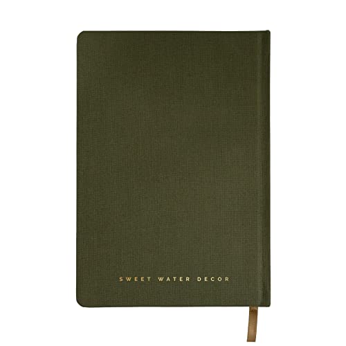 Sweet Water Decor Cute Motivational Lined Composition Notebook for Women, 100 Ruled Pages for Writing, Diary with Fabric Inspirational Olive Cover (Go For It) - style: Go For It