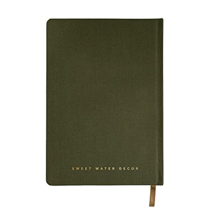 Sweet Water Decor Cute Motivational Lined Composition Notebook for Women, 100 Ruled Pages for Writing, Diary with Fabric Inspirational Olive Cover (Go For It) - style: Go For It
