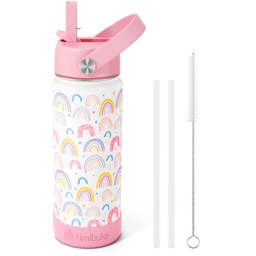 Fimibuke Kids Insulated Water Bottle, 18oz BPA FREE 18/8 Stainless Steel Kids Cup with Straw Travel Tumbler Double Wall Vacuum Leak Proof Toddler Water Bottle for School Boys Girls(1 Pack, Rainbow) - color: A1. Rainbow
