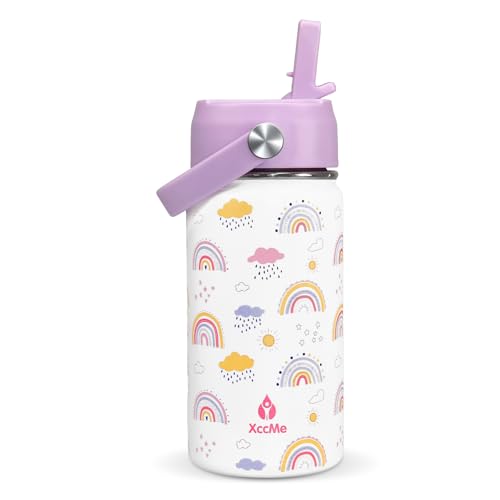 14 oz Rainbow Kids Water Bottle With Straw Lid,Stainless Steel Travel Bottle,Double Wall Leak Proof Kids Cup,Insulated Tumbler for Toddlers,Metal Bottle for School Boys Girls - color: Rainbow, size: 14 Ounces