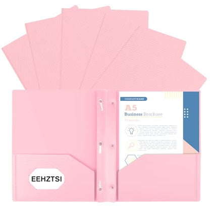 6-Pack Plastic andPockets and Prongs,2-Pocket and3 Fasteners, Pastel Folders Holds US Letter Size Paper for School/Office/Home, Pink - color: Pink, size: 6-Pack