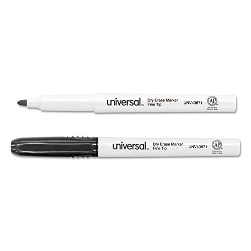 Universal 43671 Pen Style Dry Erase Marker, Fine/Bullet Tip, Black, Dozen