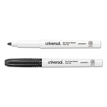 Universal 43671 Pen Style Dry Erase Marker, Fine/Bullet Tip, Black, Dozen
