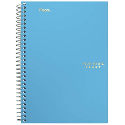 Five Star Small Spiral Notebooks, 6 Pack, 2 Subject, College Ruled Paper, 9-1/2" x 6", 100 Sheets, Amethyst Purple, Sedona Orange, Seaglass Green, Tidewater Blue, Gray, Black (73711)