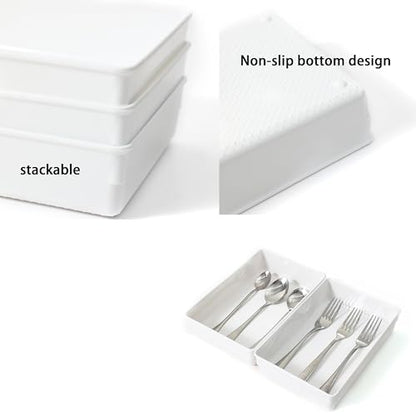 3 Pack White Plastic Drawer Organizer Tray Cutlery Utensil Makeups Drawer Organizers 9" X 6" - size: 3 Pack 9"x6" White Plastic