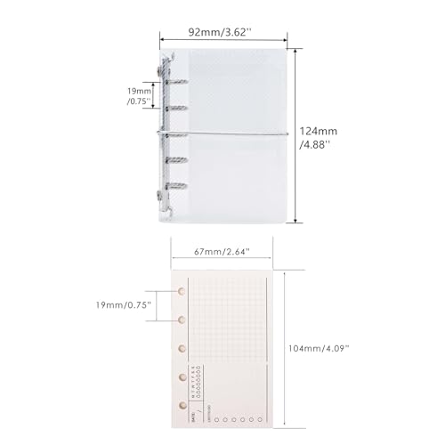 AxeWoodz Clear A8 Binder PP Trifold Binder 5 Rings Loose Leaf Binder Notebook with 120 Sheets A8 Refill Paper (Vertical Lined&to Do List&Weekly Plan) - style: Vertical Lined&To Do List&Weekly Plan