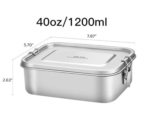 G.a HOMEFAVOR Stainless Steel Bento Lunch Box, 1200 ml/40 oz | Leak-Proof, Dishwasher Safe, BPA-Free, with Lock Clips, Large Capacity, Meal Prep, for Adults - size: 1200 ml - No Compartments