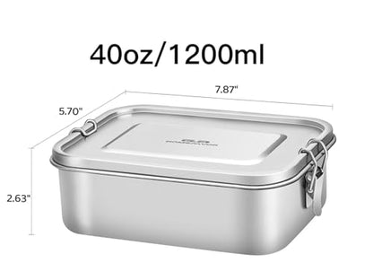 G.a HOMEFAVOR Stainless Steel Bento Lunch Box, 1200 ml/40 oz | Leak-Proof, Dishwasher Safe, BPA-Free, with Lock Clips, Large Capacity, Meal Prep, for Adults - size: 1200 ml - No Compartments