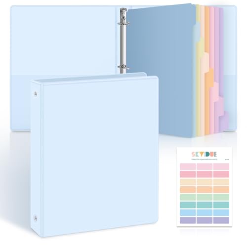 SKYDUE 1 Inch 3 Ring Binder with 8 Tab Dividers & 24 Labels, Pastel Binder Organizer for Letter Size Paper, Aesthetic School Binder for Notes, Documents, Office & Home Organization, Blue - color: Blue, size: 1 Inch