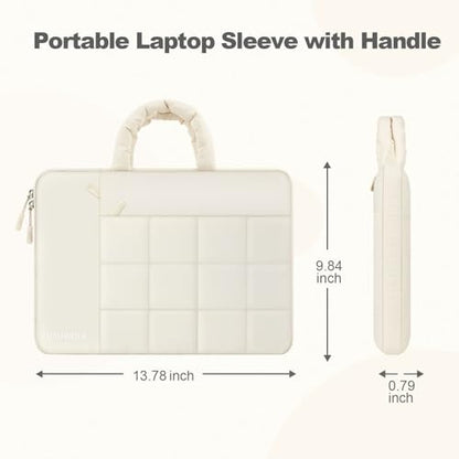 360 Protective Laptop Case 13.3 inch,13-13.3 inch Puffy Laptop Sleeve Compatible with MacBook Neo/Air 13.6 M5 M4 M3 M2 M1/Pro 13/14,Square Quilted Carrying Bag with 2 Pockets&Handle&Belt,Sand