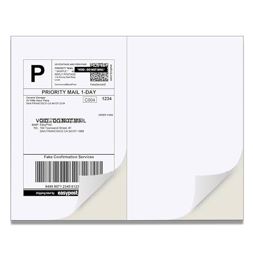 2000 Half Sheet Self Adhesive Shipping Labels for Laser Inkjet Pinters, 8.5 x 5.5 inches (1000 Sheets, 2000 Labels) - size: 1000 sheets, style: 2 up-8.5"x5.5"