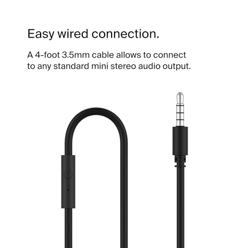 Belkin SoundForm Mini Kids Wired Headphones with Built-in Microphone & Fun Stickers, 85dB Safe Volume Limit – for Online Learning, Travel, Compatible w/iPhone 15, iPad, Galaxy S23, & More - Black - color: Black, style: Wired