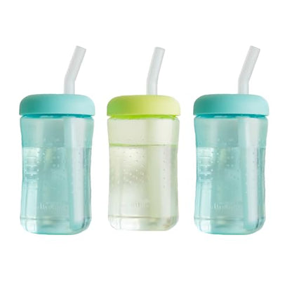 The First Years Squeeze & Sip Toddler Straw Cups - Squeezable Transition Sippy Cup with Silicone Straw - Toddler Feeding Supplies - 7 Oz - 3 Count - Ages 6 Months and Up - color: Green/Teal
