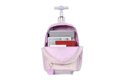 Kids Backpack for Girls Luggage School Trolley Bag with Lunch Box 3pc Set (HEY PURPLE) - color: Hey Purple