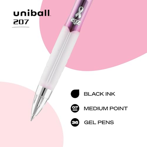 uniball 207 Pink Ribbon Retractable Gel Pens,Medium Point (0.7mm),Black,(Pack of 144) - color: Black, size: 1 Count (Pack of 144)