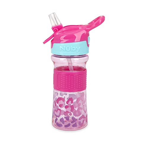 Nuby Thirsty Kids Flip-It No-Spill Toddler Sippy Cup with Soft Spout - 12 oz - 18+ Months - Pink Leopard - Back to School Essentials - color: Pink Leopard, size: 12 Ounces