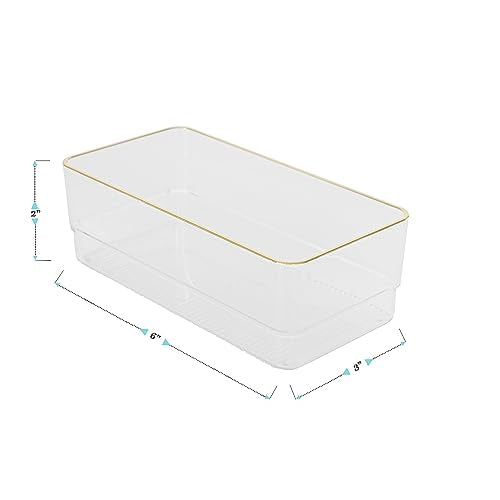 Martha Stewart Kerry Plastic Stackable Office Desk Drawer Organizers, 6" x 3", 6 Pack, with Gold Trim - size: 6" x 3"