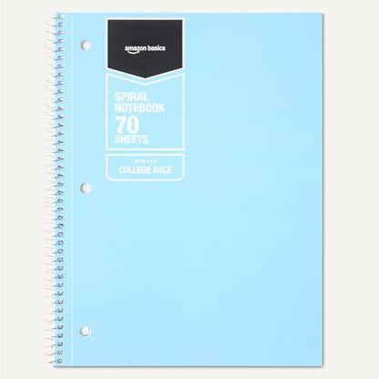 Amazon Basics Wide-Ruled Spiral Notebooks with Perforated Pages, 70 Sheets, 8" x 10.5", Light Blue, 2-Pack - color: Light Blue, style: Wide Ruled 2-pack